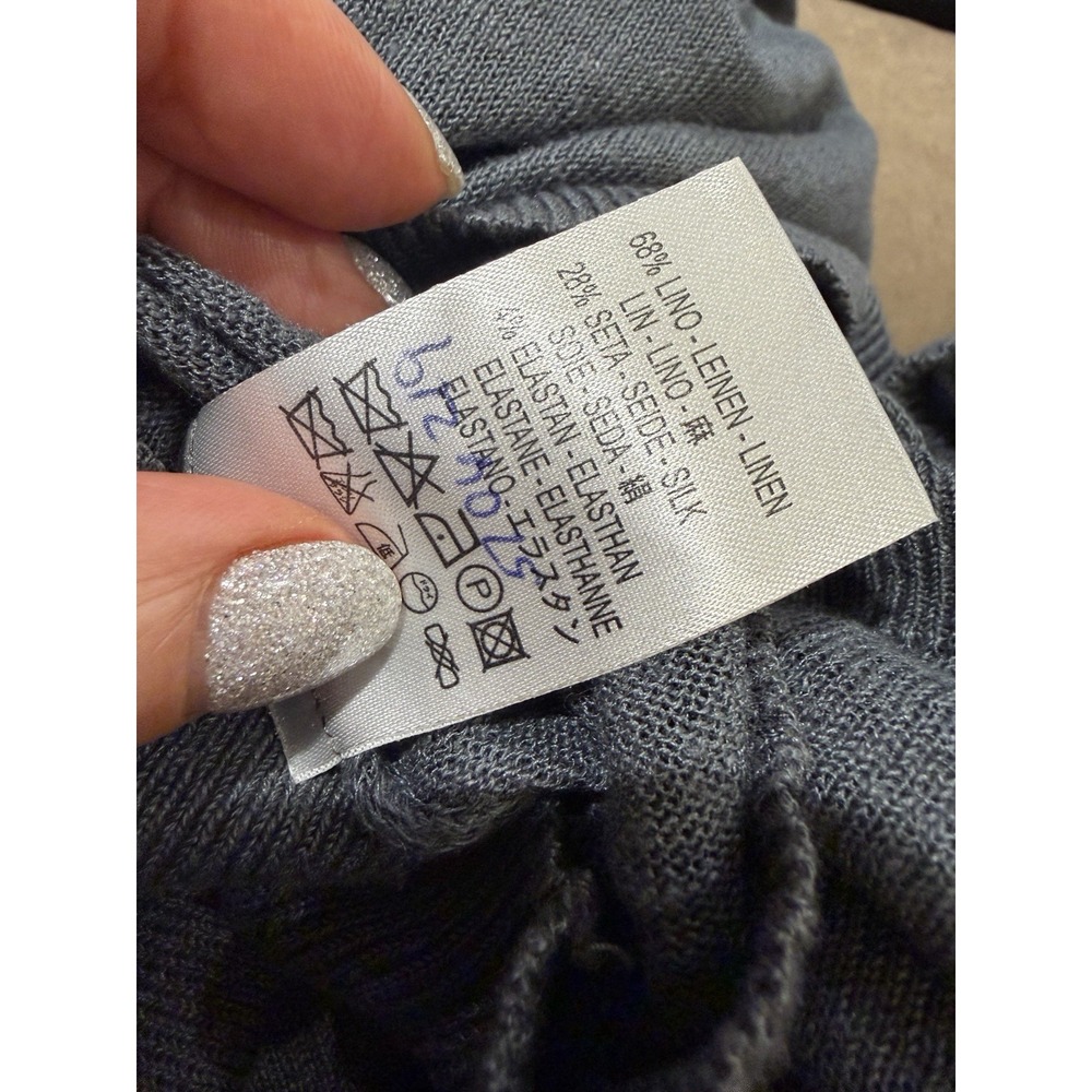Women's Valentino Gray Linen Silk Short Sleeve Knit Sweater Top Flower Pin Small - Picture 9 of 14
